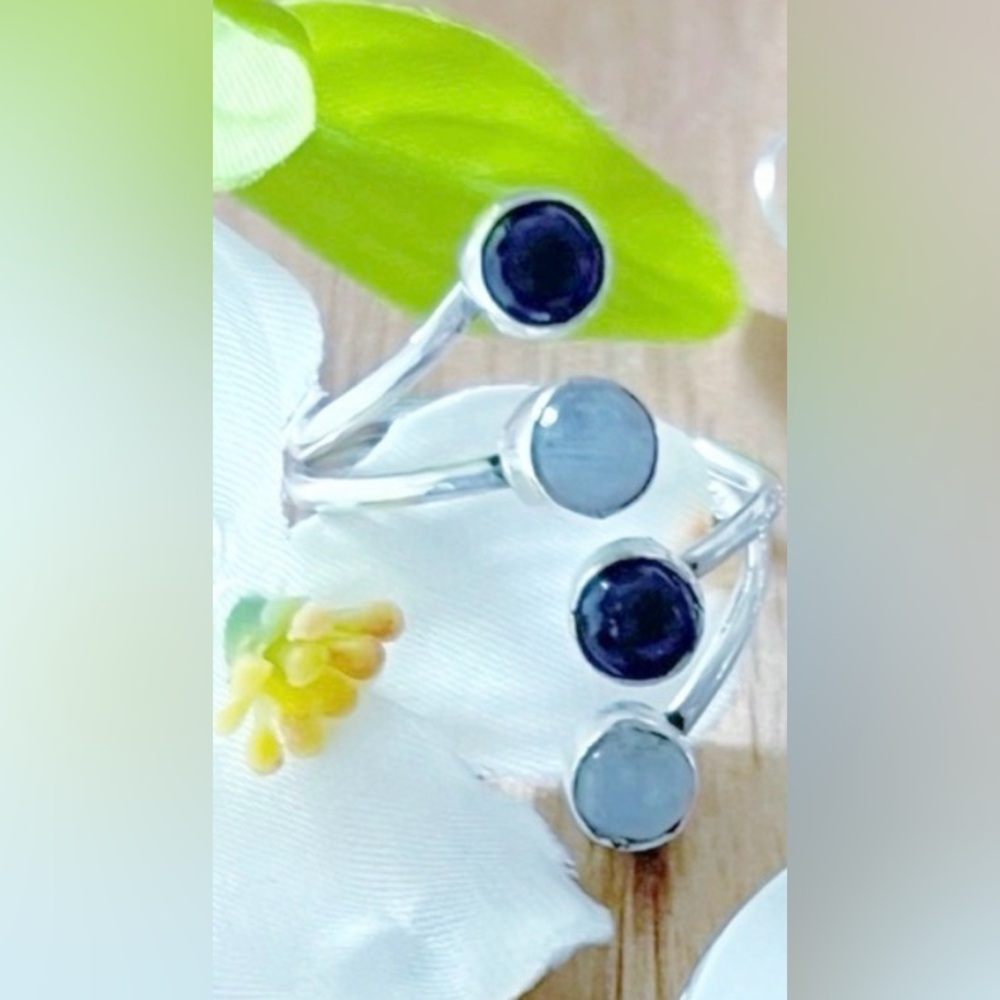 Solid 925 Amethyst Moonstone Ring adjustable